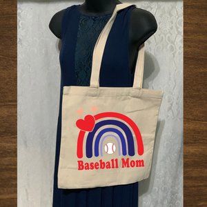 Baseball Mom Double Strap Cotton Canvas Shoulder Tote Bag